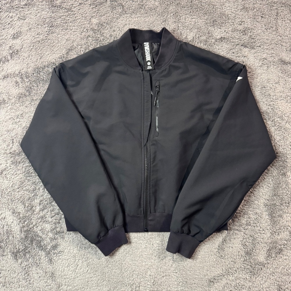 Gymshark Womens Black Bomber Jacket Zip Up Athletic Activewear Size M